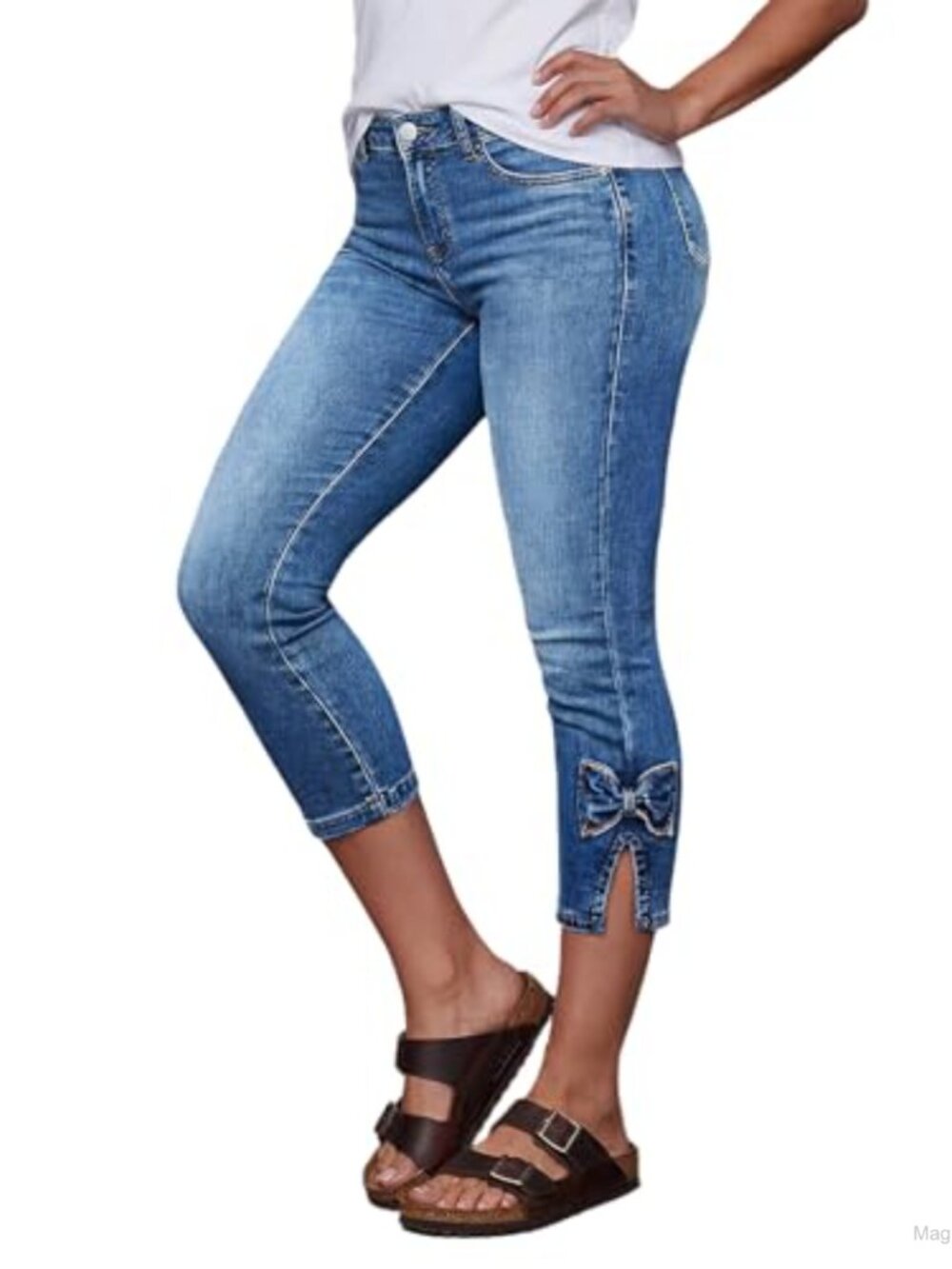 Mid Rise Skinny Capri Jeans for Women Stretchy Denim Y2K Split Side